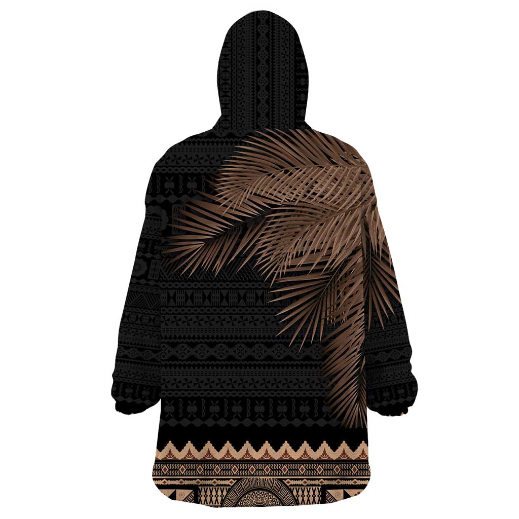 Fiji Palm Leaves Wearable Blanket Hoodie Masi and Tapa Tribal Pattern Beige Color LT03 - Polynesian Pride
