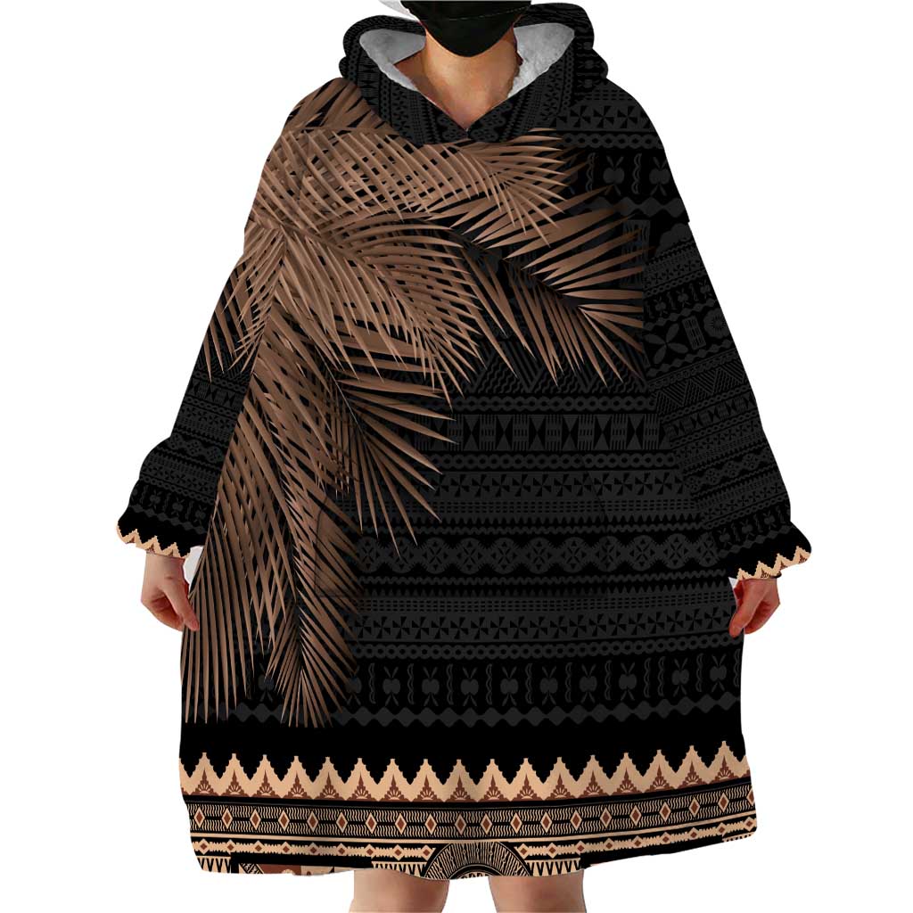 Fiji Palm Leaves Wearable Blanket Hoodie Masi and Tapa Tribal Pattern Beige Color LT03 - Polynesian Pride
