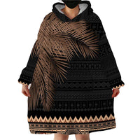 Fiji Palm Leaves Wearable Blanket Hoodie Masi and Tapa Tribal Pattern Beige Color LT03 - Polynesian Pride
