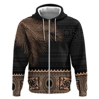 Fiji Palm Leaves Zip Hoodie Masi and Tapa Tribal Pattern Beige Color LT03 Zip Hoodie Beige - Polynesian Pride