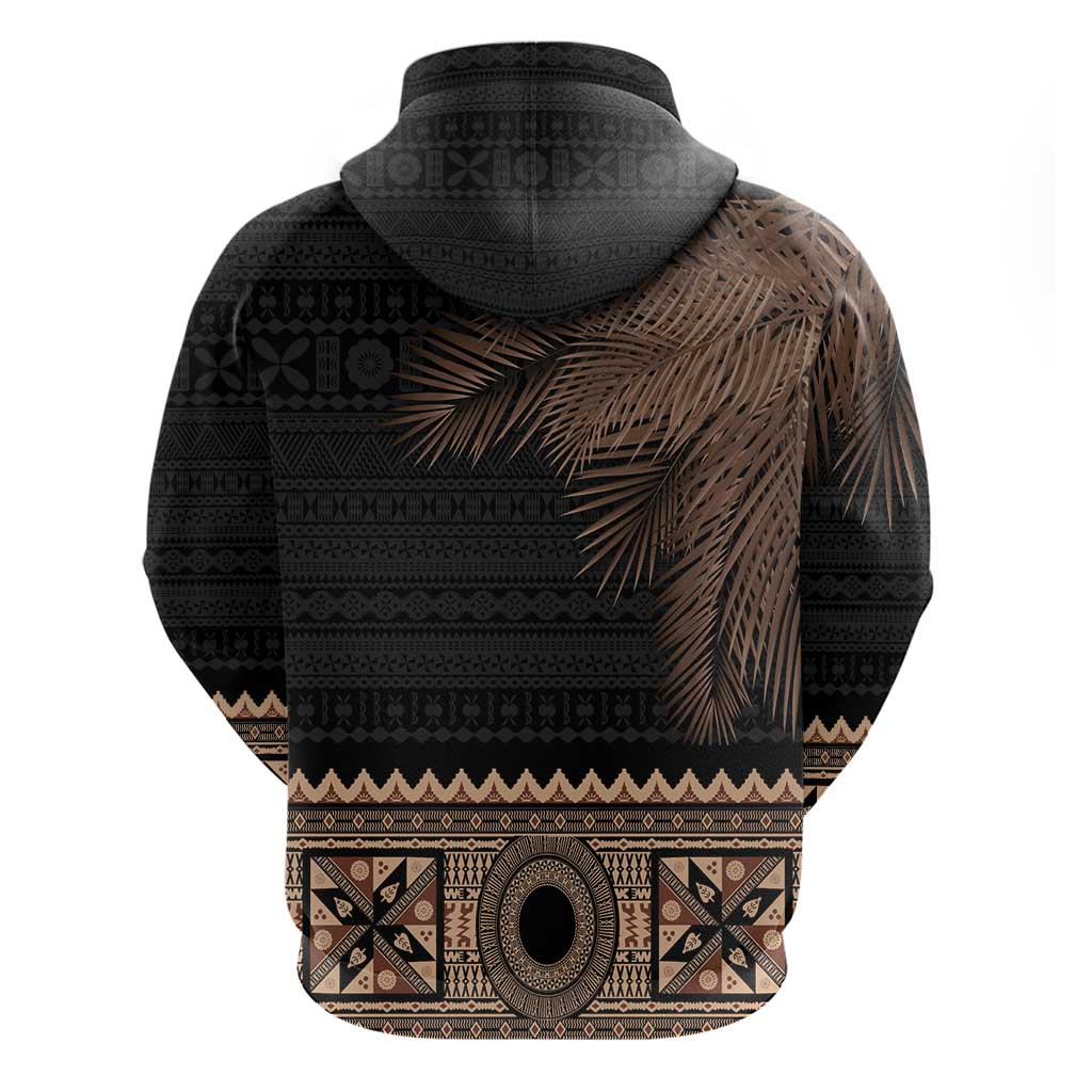 Fiji Palm Leaves Zip Hoodie Masi and Tapa Tribal Pattern Beige Color LT03 - Polynesian Pride