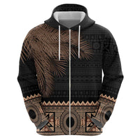 Fiji Palm Leaves Zip Hoodie Masi and Tapa Tribal Pattern Beige Color LT03 - Polynesian Pride
