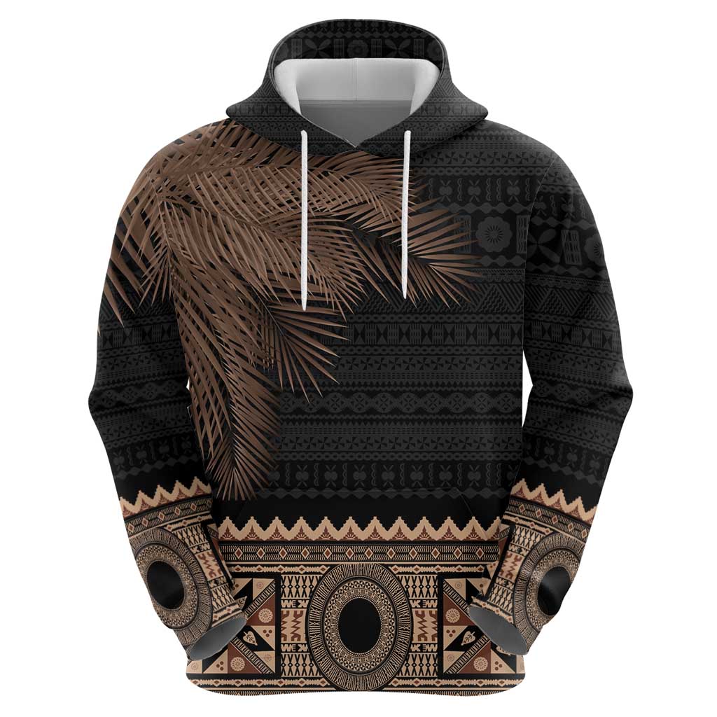 Fiji Palm Leaves Zip Hoodie Masi and Tapa Tribal Pattern Beige Color LT03 - Polynesian Pride