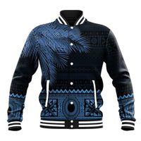 Fiji Palm Leaves Baseball Jacket Masi and Tapa Tribal Pattern Blue Color LT03 Unisex Blue - Polynesian Pride