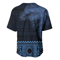 Fiji Palm Leaves Baseball Jersey Masi and Tapa Tribal Pattern Blue Color LT03 - Polynesian Pride