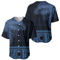 Fiji Palm Leaves Baseball Jersey Masi and Tapa Tribal Pattern Blue Color LT03 - Polynesian Pride