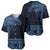 Fiji Palm Leaves Baseball Jersey Masi and Tapa Tribal Pattern Blue Color