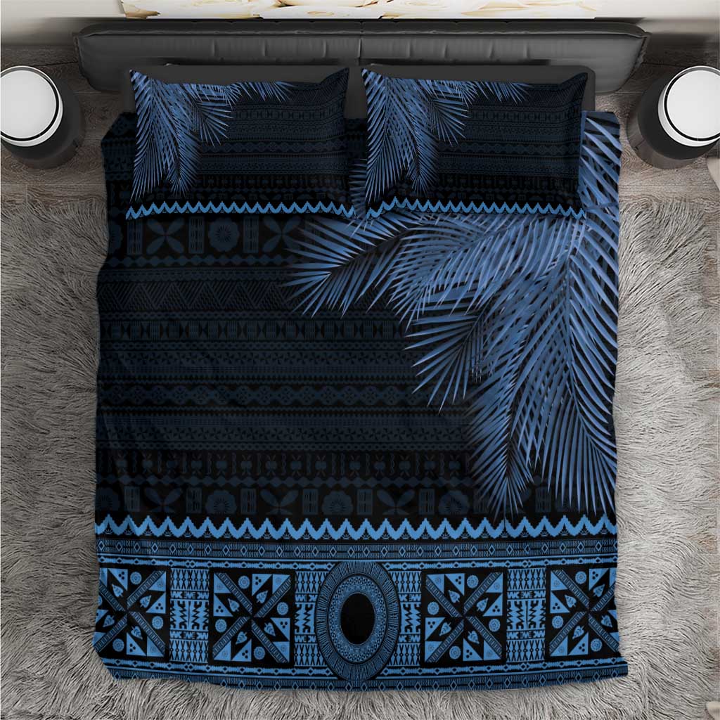 Fiji Palm Leaves Bedding Set Masi and Tapa Tribal Pattern Blue Color LT03 Blue - Polynesian Pride