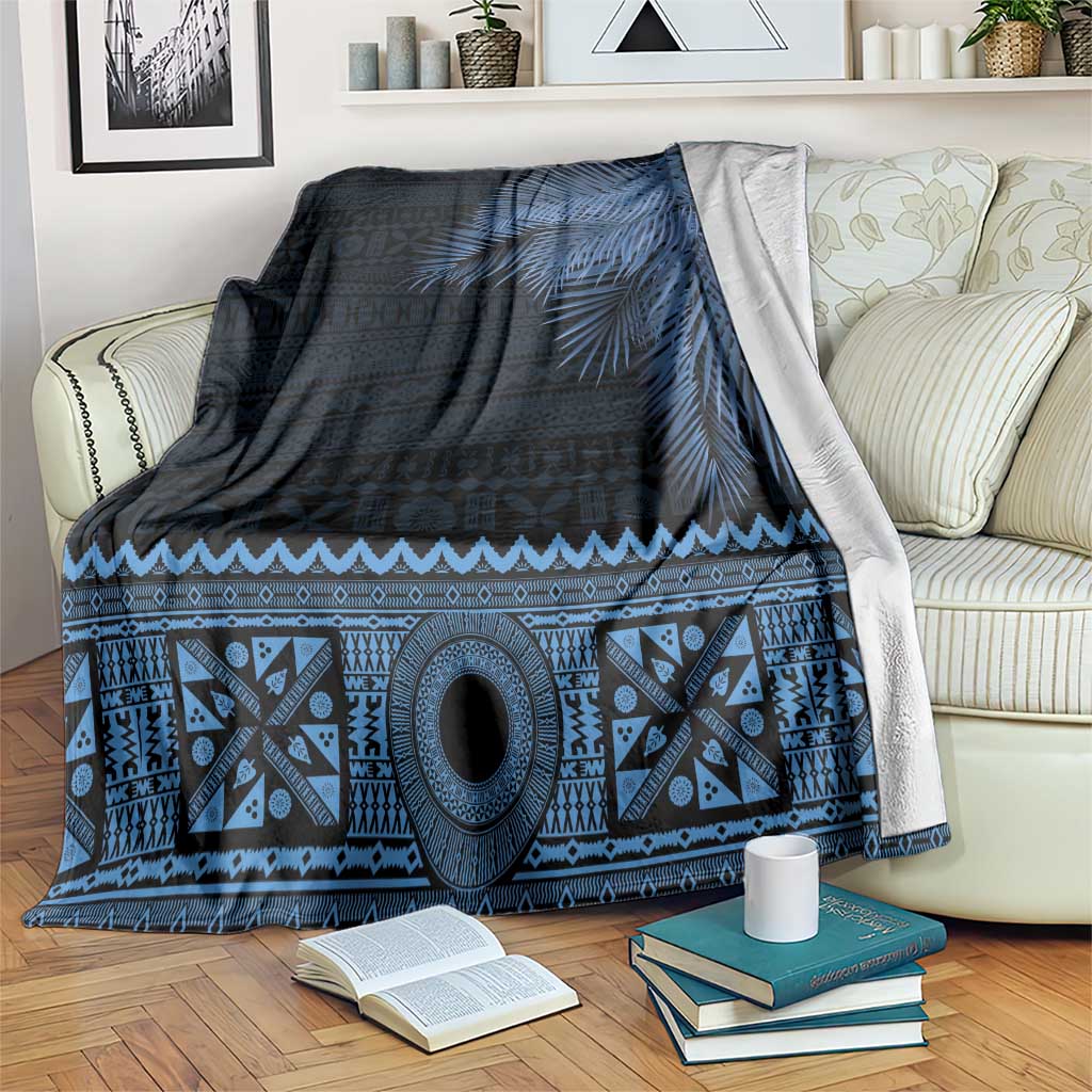 Fiji Palm Leaves Blanket Masi and Tapa Tribal Pattern Blue Color LT03 Blue - Polynesian Pride