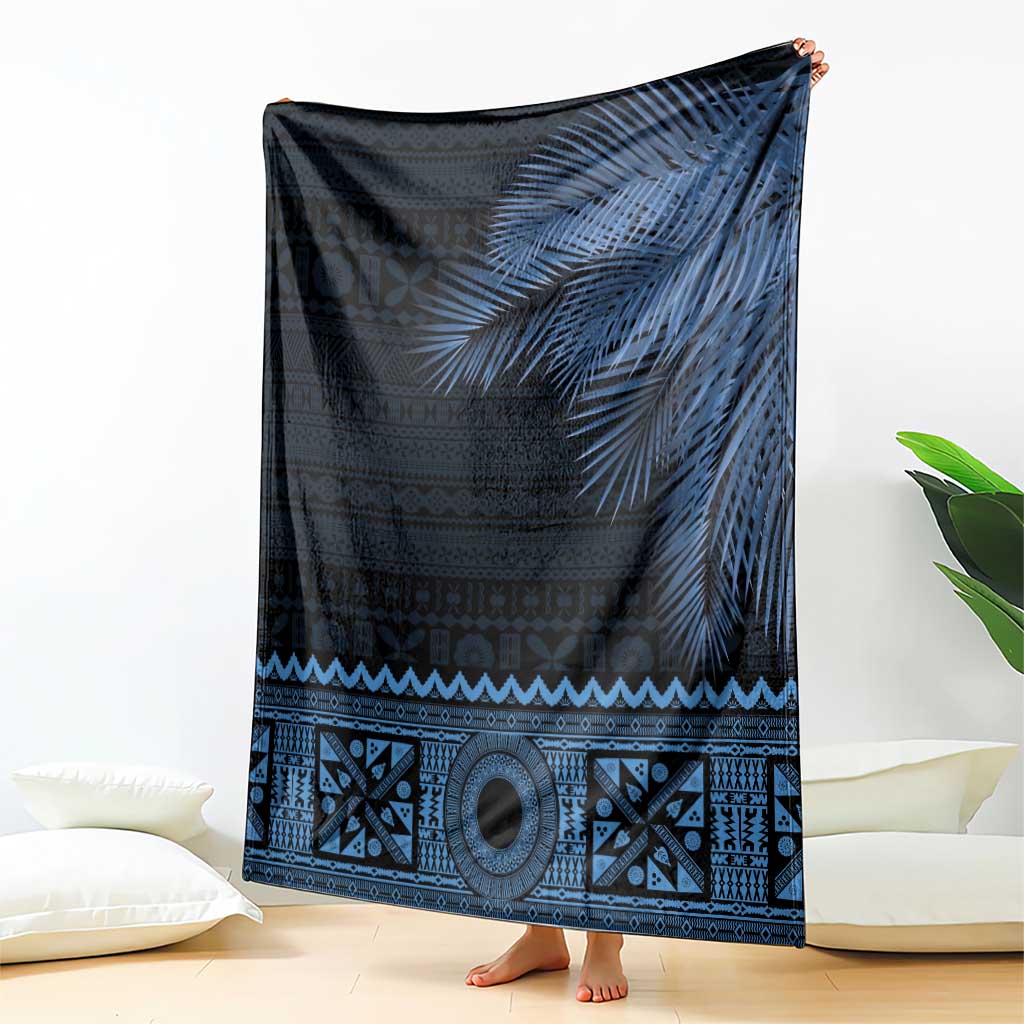 Fiji Palm Leaves Blanket Masi and Tapa Tribal Pattern Blue Color LT03 - Polynesian Pride