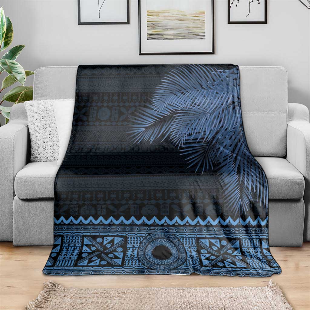 Fiji Palm Leaves Blanket Masi and Tapa Tribal Pattern Blue Color LT03 - Polynesian Pride
