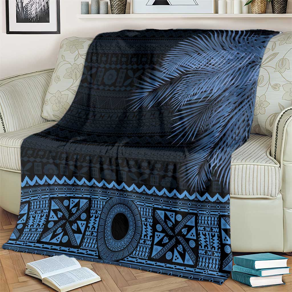 Fiji Palm Leaves Blanket Masi and Tapa Tribal Pattern Blue Color LT03 - Polynesian Pride