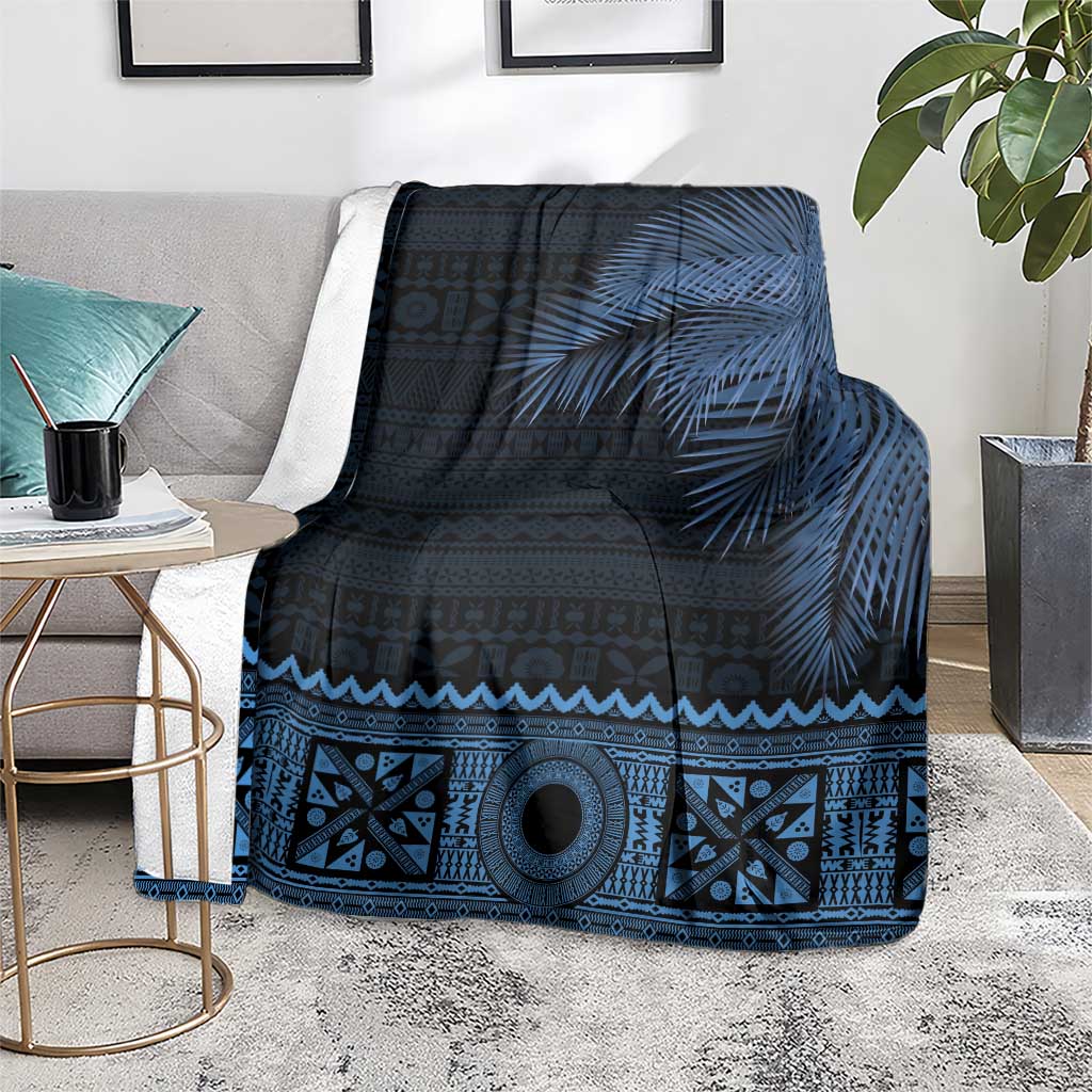 Fiji Palm Leaves Blanket Masi and Tapa Tribal Pattern Blue Color LT03 - Polynesian Pride
