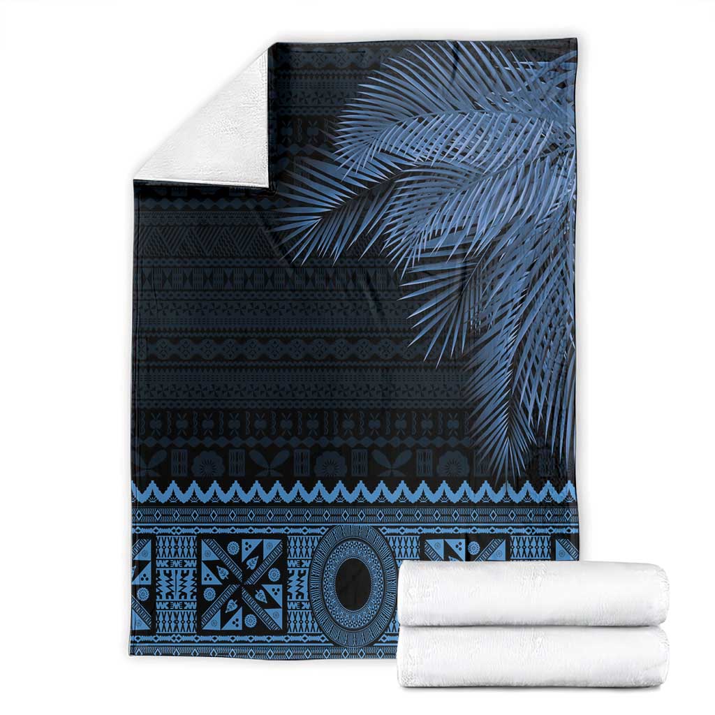 Fiji Palm Leaves Blanket Masi and Tapa Tribal Pattern Blue Color LT03 - Polynesian Pride