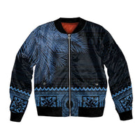 Fiji Palm Leaves Bomber Jacket Masi and Tapa Tribal Pattern Blue Color LT03 Unisex Blue - Polynesian Pride