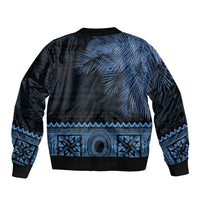 Fiji Palm Leaves Bomber Jacket Masi and Tapa Tribal Pattern Blue Color LT03 - Polynesian Pride