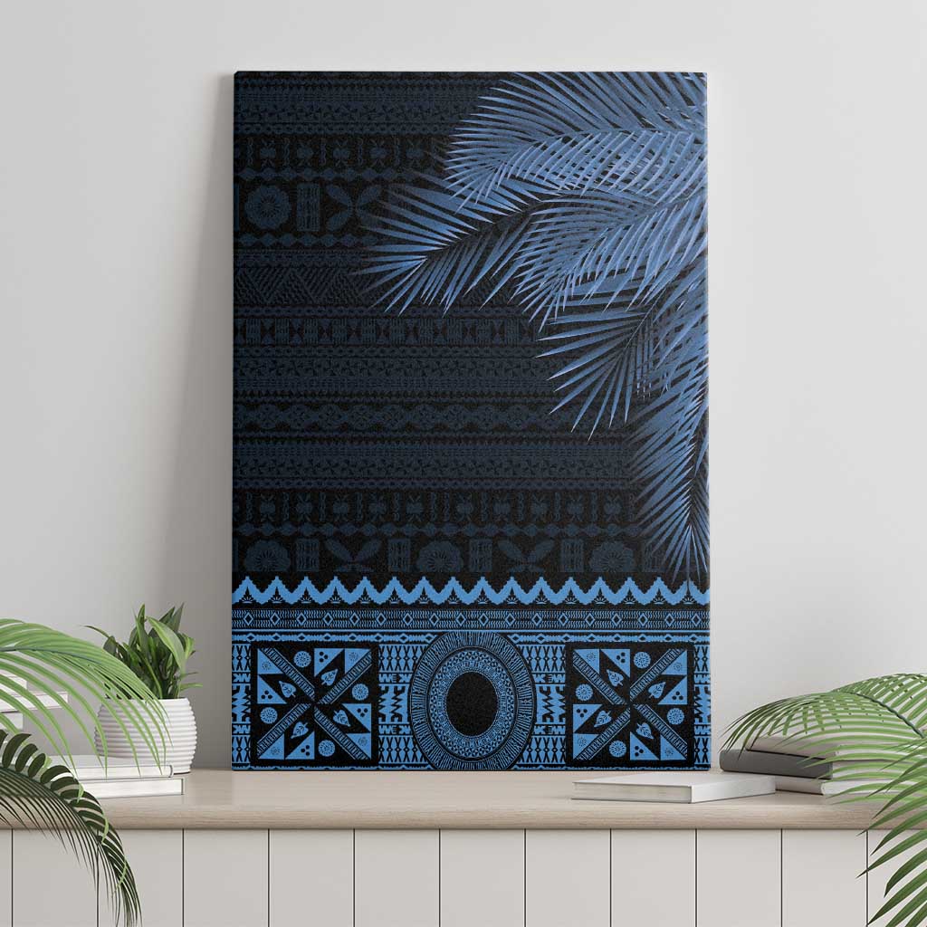 Fiji Palm Leaves Canvas Wall Art Masi and Tapa Tribal Pattern Blue Color LT03 - Polynesian Pride