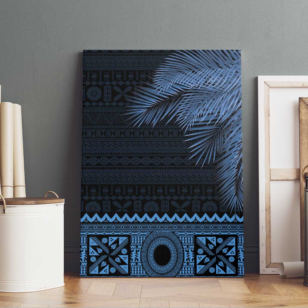Fiji Palm Leaves Canvas Wall Art Masi and Tapa Tribal Pattern Blue Color LT03 - Polynesian Pride