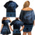 Fiji Palm Leaves Family Matching Off Shoulder Short Dress and Hawaiian Shirt Masi and Tapa Tribal Pattern Blue Color