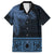 Fiji Palm Leaves Family Matching Short Sleeve Bodycon Dress and Hawaiian Shirt Masi and Tapa Tribal Pattern Blue Color