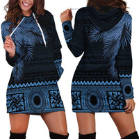 Fiji Palm Leaves Hoodie Dress Masi and Tapa Tribal Pattern Blue Color LT03 - Polynesian Pride