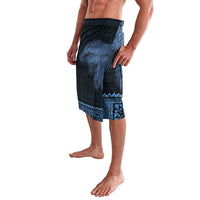 Fiji Palm Leaves Lavalava Masi and Tapa Tribal Pattern Blue Color LT03 - Polynesian Pride