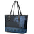 Fiji Palm Leaves Leather Tote Bag Masi and Tapa Tribal Pattern Blue Color