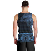 Fiji Palm Leaves Men Tank Top Masi and Tapa Tribal Pattern Blue Color LT03 - Polynesian Pride