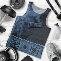 Fiji Palm Leaves Men Tank Top Masi and Tapa Tribal Pattern Blue Color LT03 - Polynesian Pride