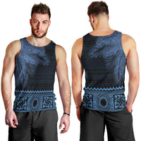 Fiji Palm Leaves Men Tank Top Masi and Tapa Tribal Pattern Blue Color LT03 - Polynesian Pride