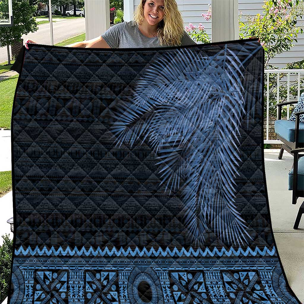 Fiji Palm Leaves Quilt Masi and Tapa Tribal Pattern Blue Color