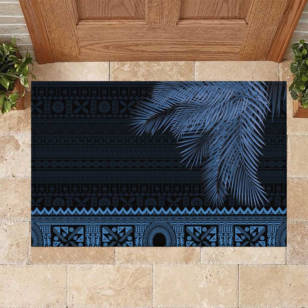 Fiji Palm Leaves Rubber Doormat Masi and Tapa Tribal Pattern Blue Color LT03 Blue - Polynesian Pride