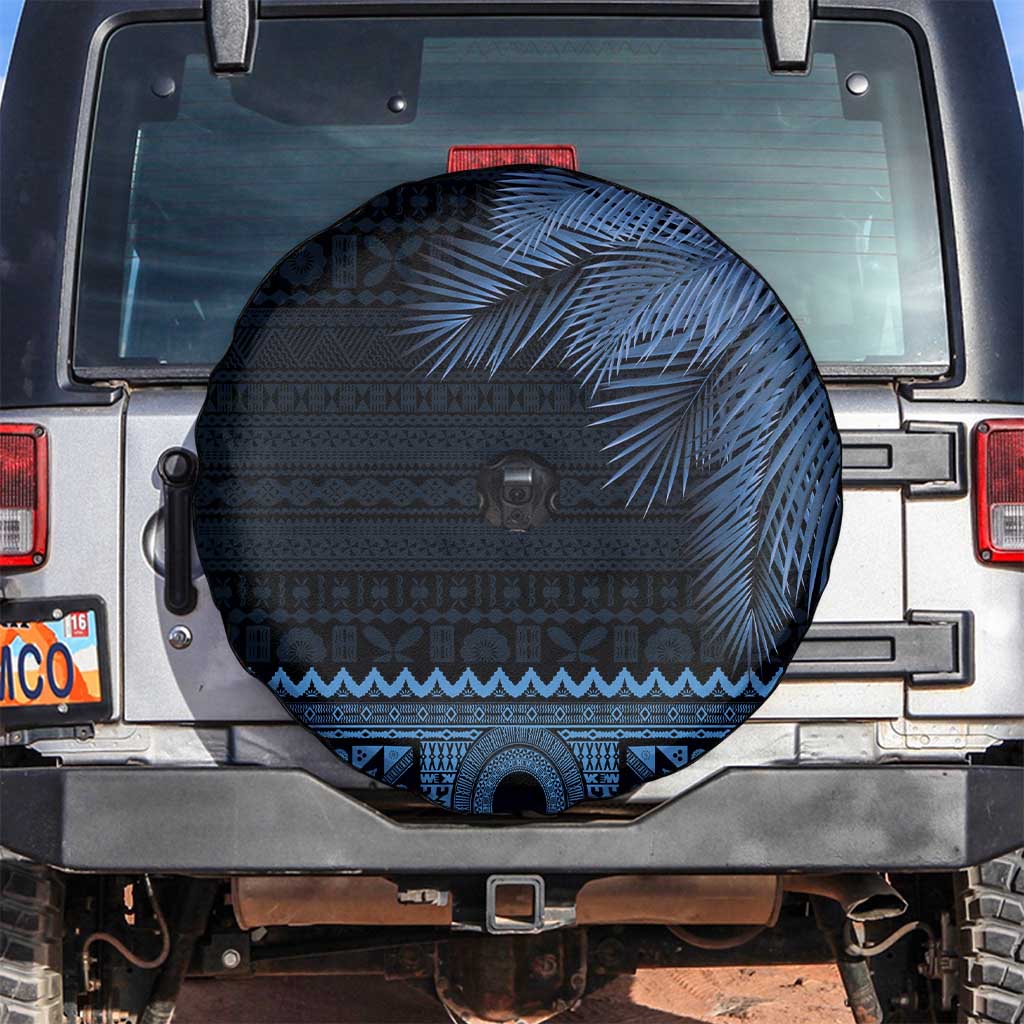 Fiji Palm Leaves Spare Tire Cover Masi and Tapa Tribal Pattern Blue Color LT03 Blue - Polynesian Pride