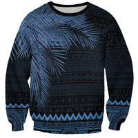 Fiji Palm Leaves Sweatshirt Masi and Tapa Tribal Pattern Blue Color LT03 Unisex Blue - Polynesian Pride