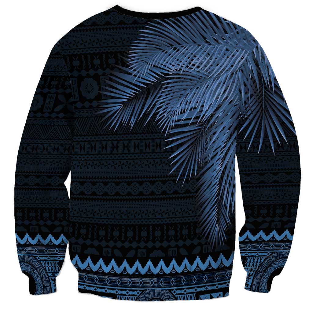 Fiji Palm Leaves Sweatshirt Masi and Tapa Tribal Pattern Blue Color LT03 - Polynesian Pride
