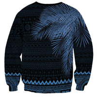 Fiji Palm Leaves Sweatshirt Masi and Tapa Tribal Pattern Blue Color LT03 - Polynesian Pride