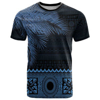 Fiji Palm Leaves T Shirt Masi and Tapa Tribal Pattern Blue Color LT03 Blue - Polynesian Pride