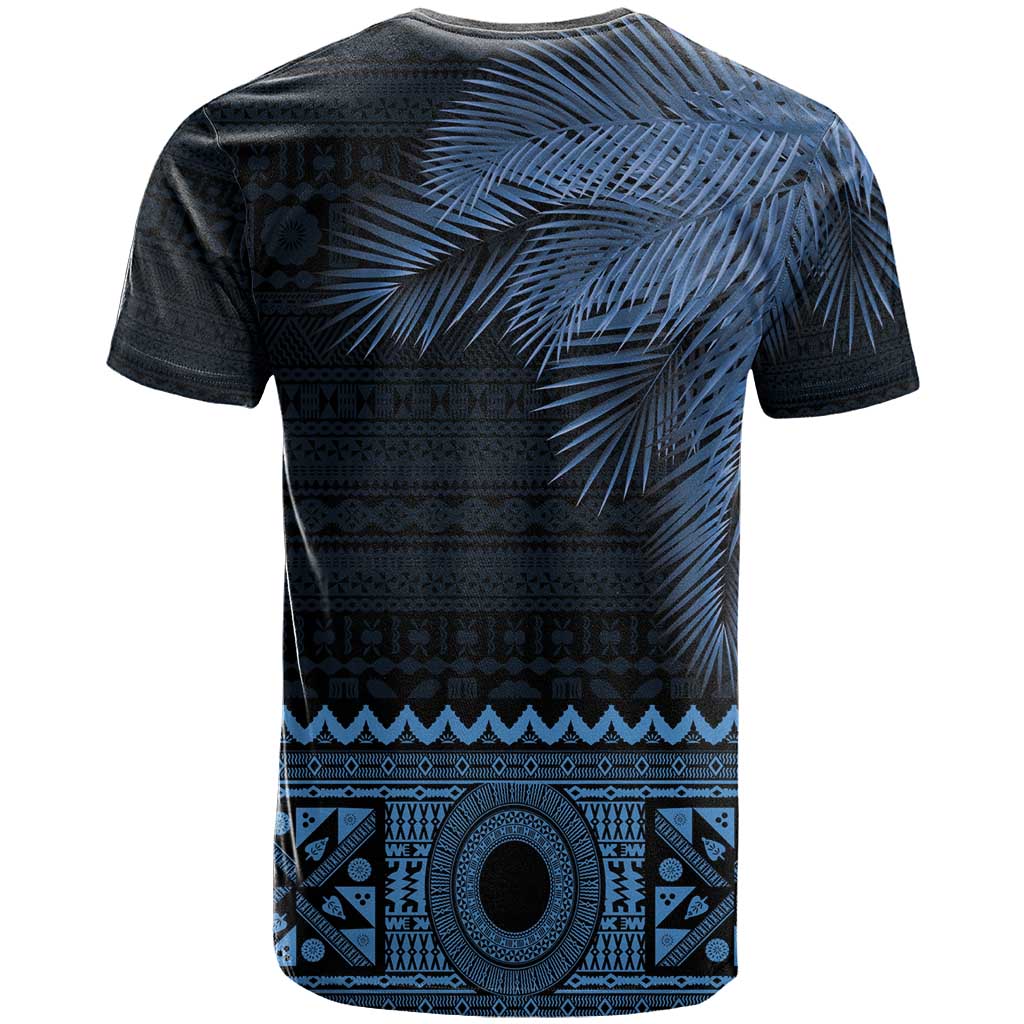 Fiji Palm Leaves T Shirt Masi and Tapa Tribal Pattern Blue Color LT03 - Polynesian Pride