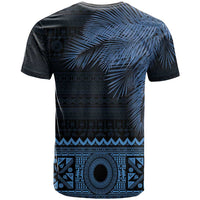 Fiji Palm Leaves T Shirt Masi and Tapa Tribal Pattern Blue Color LT03 - Polynesian Pride