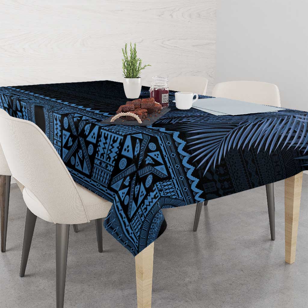 Fiji Palm Leaves Tablecloth Masi and Tapa Tribal Pattern Blue Color LT03 - Polynesian Pride