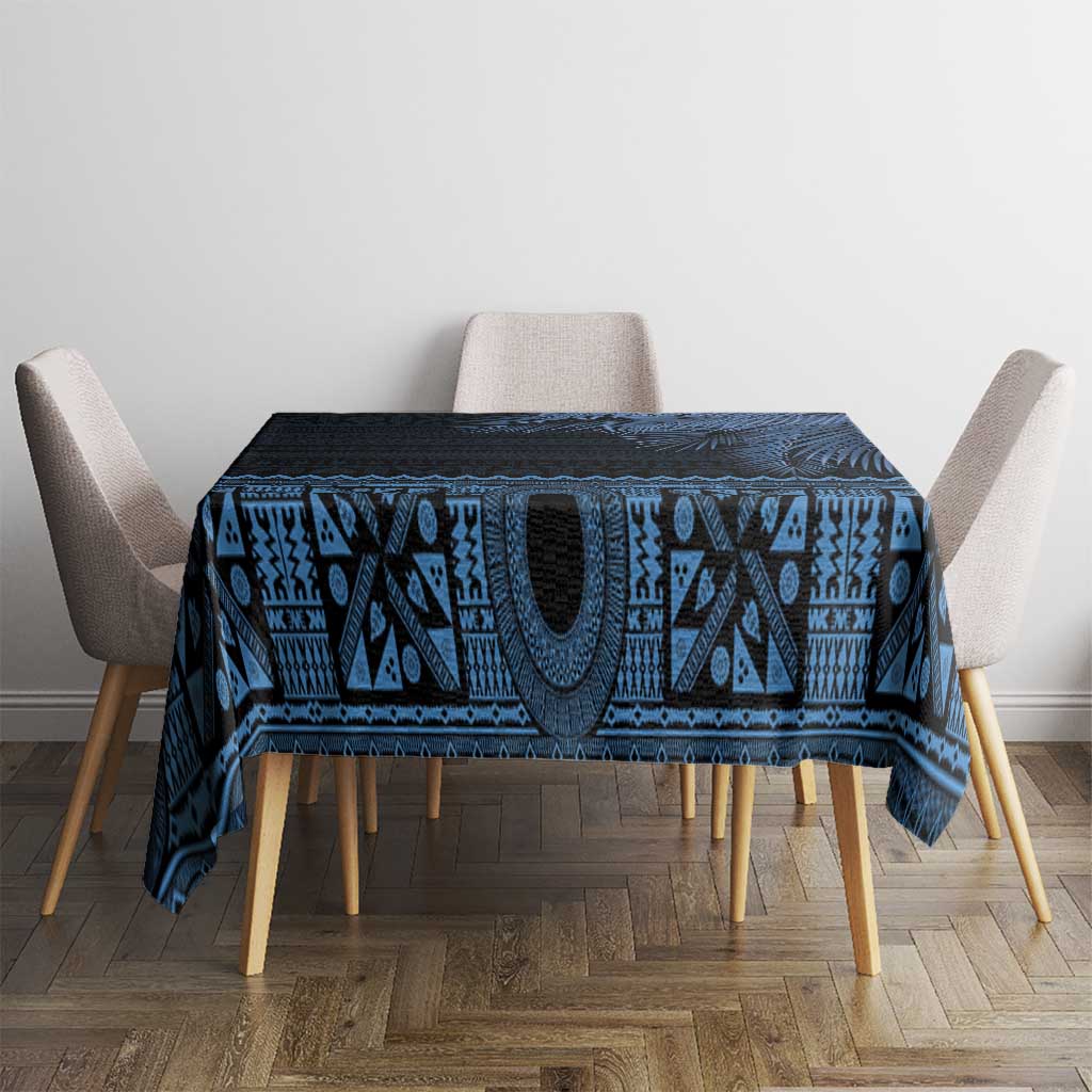 Fiji Palm Leaves Tablecloth Masi and Tapa Tribal Pattern Blue Color LT03 - Polynesian Pride