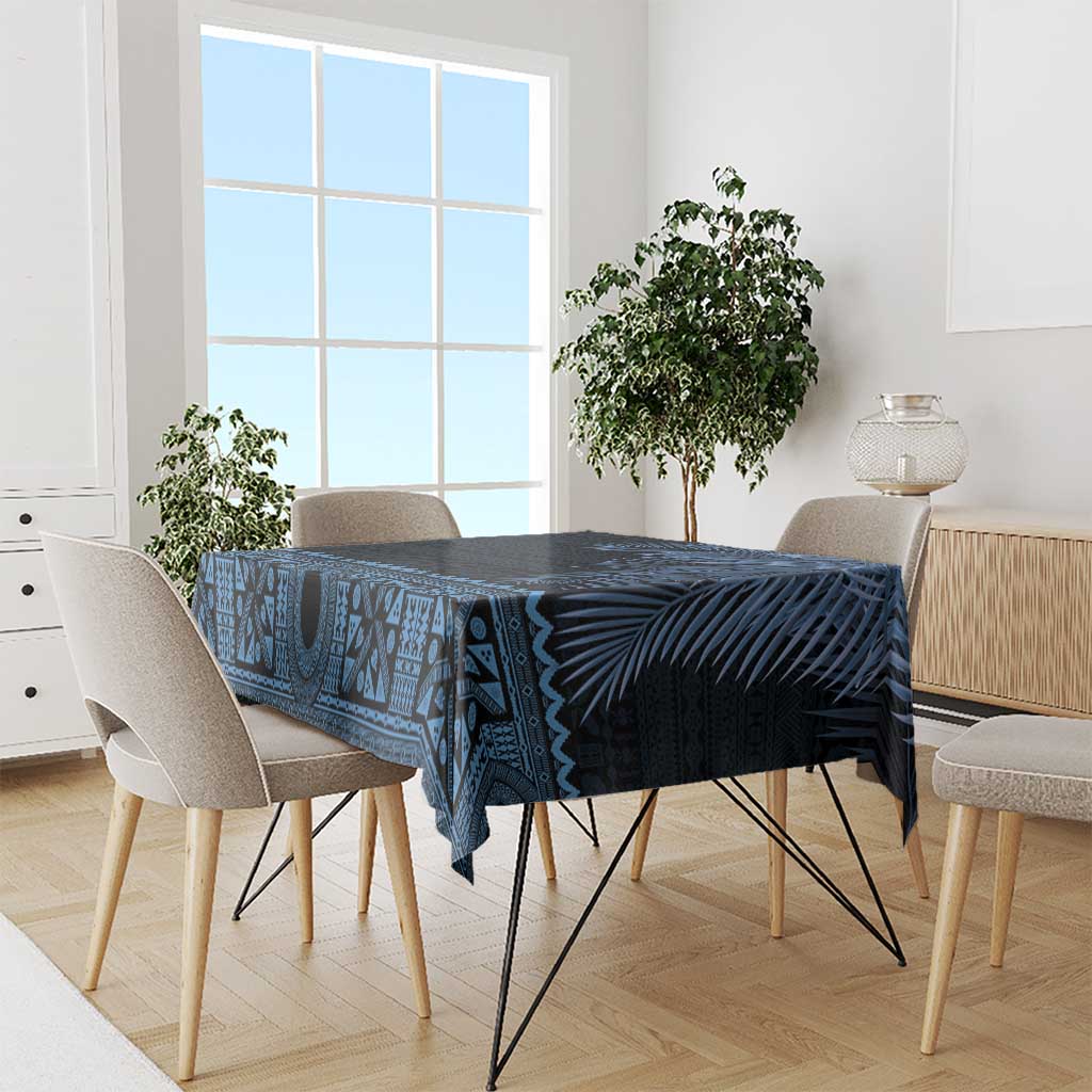 Fiji Palm Leaves Tablecloth Masi and Tapa Tribal Pattern Blue Color LT03 - Polynesian Pride