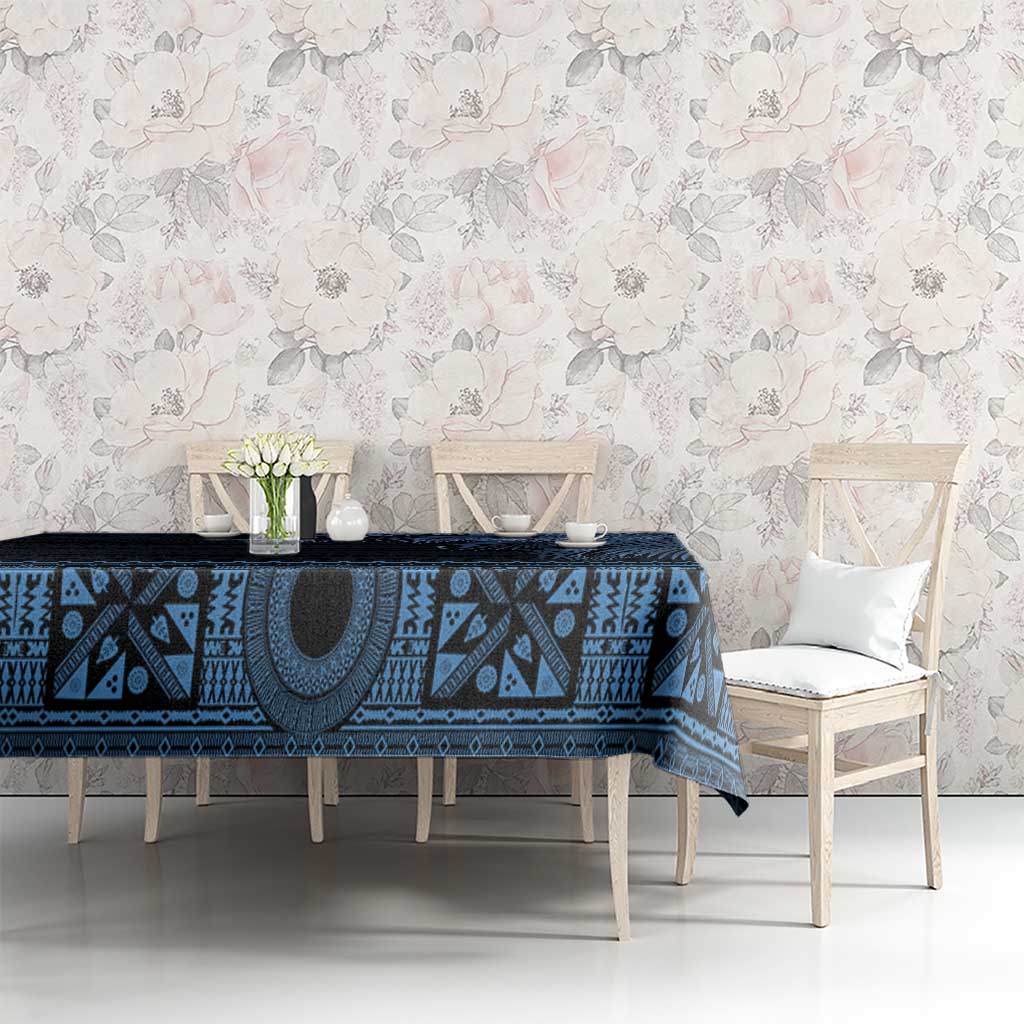 Fiji Palm Leaves Tablecloth Masi and Tapa Tribal Pattern Blue Color LT03 - Polynesian Pride