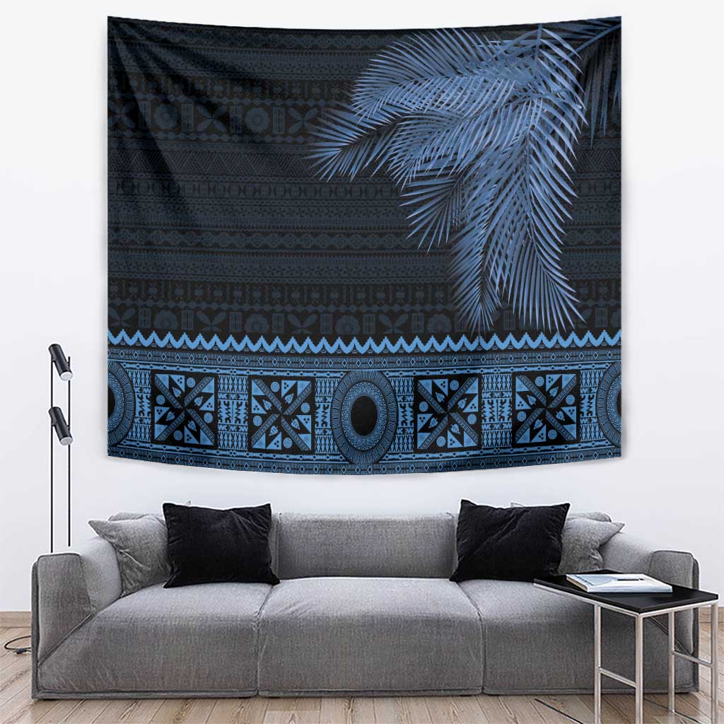 Fiji Palm Leaves Tapestry Masi and Tapa Tribal Pattern Blue Color LT03 Blue - Polynesian Pride