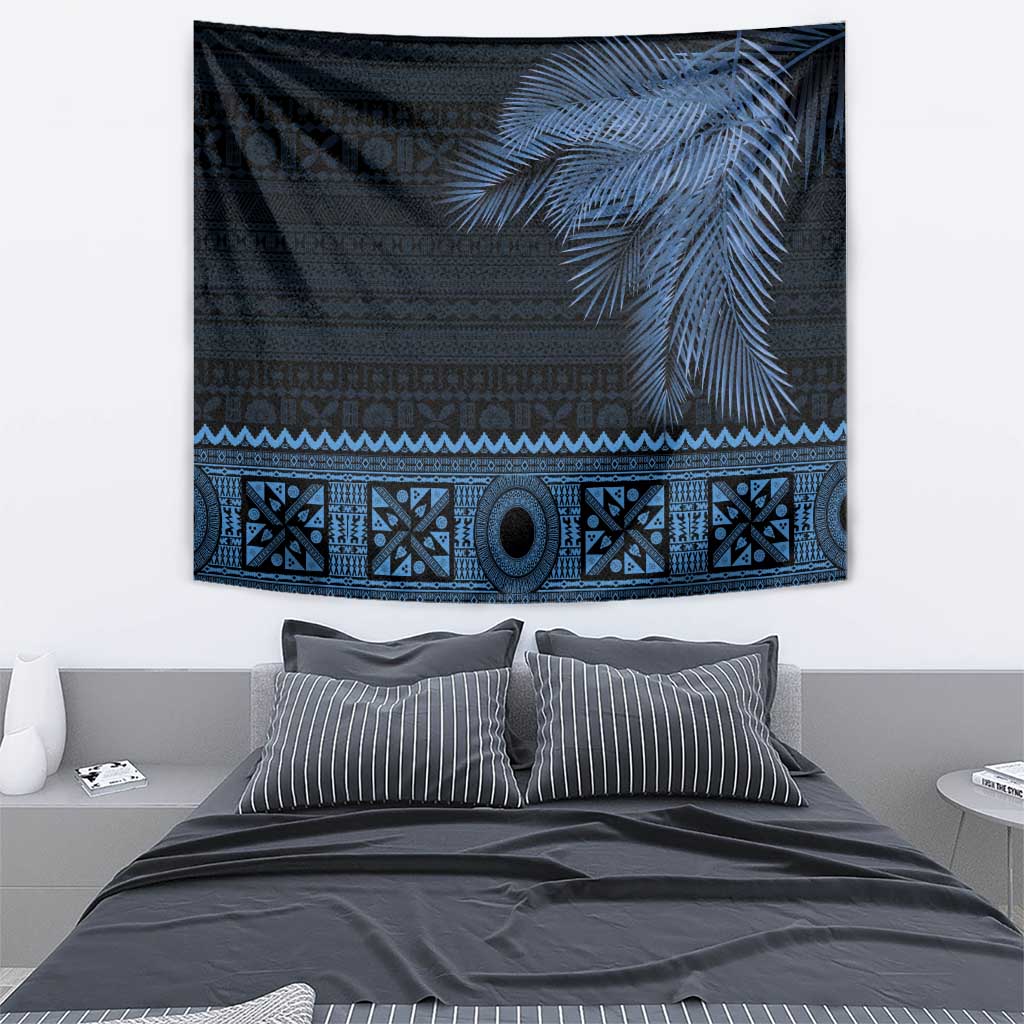 Fiji Palm Leaves Tapestry Masi and Tapa Tribal Pattern Blue Color LT03 - Polynesian Pride