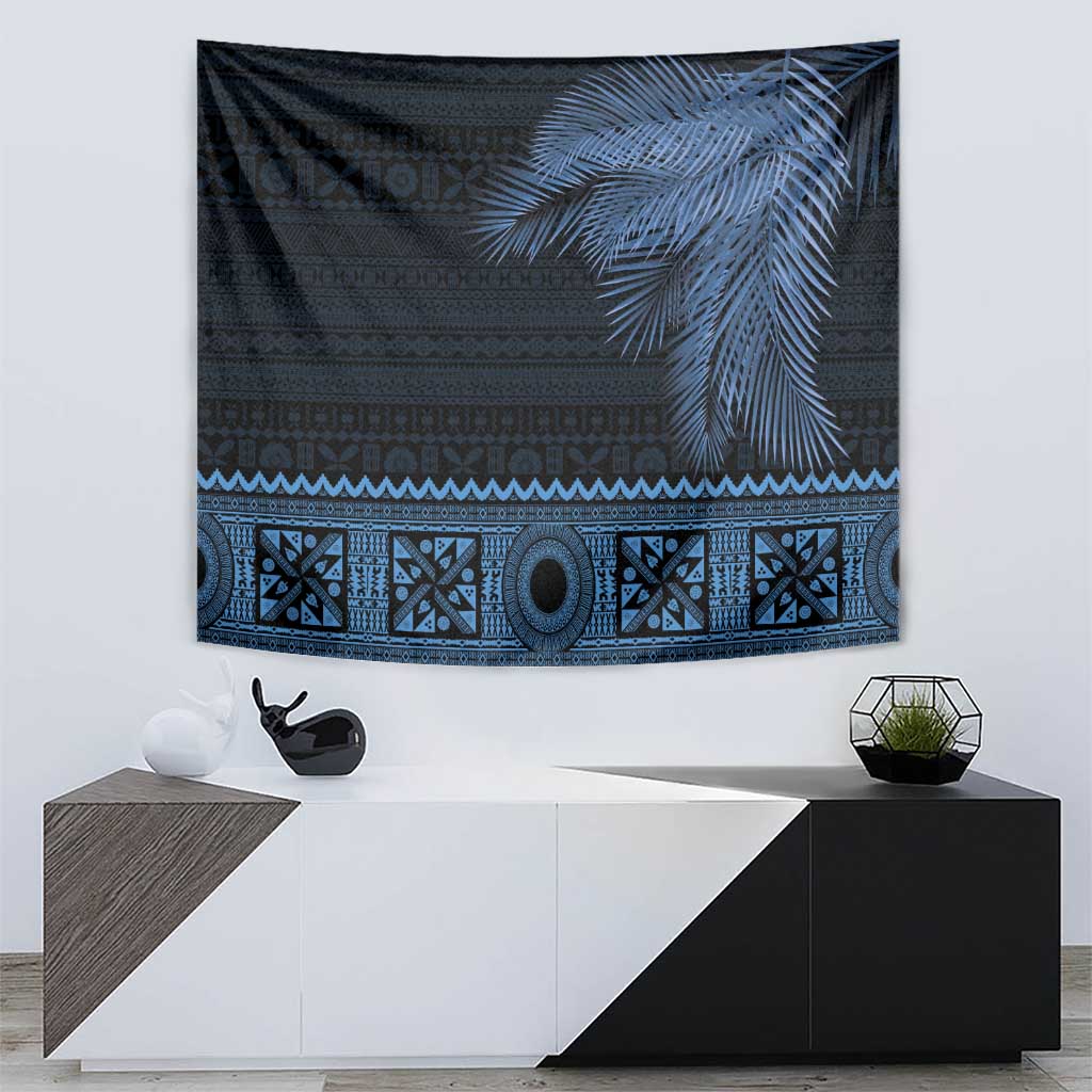 Fiji Palm Leaves Tapestry Masi and Tapa Tribal Pattern Blue Color LT03 - Polynesian Pride