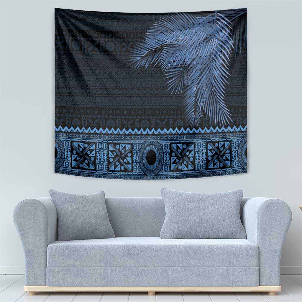 Fiji Palm Leaves Tapestry Masi and Tapa Tribal Pattern Blue Color LT03 - Polynesian Pride