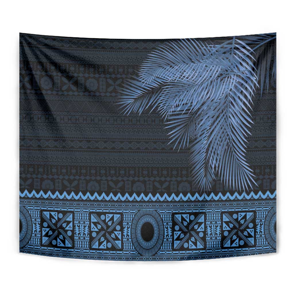 Fiji Palm Leaves Tapestry Masi and Tapa Tribal Pattern Blue Color LT03 - Polynesian Pride