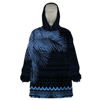 Fiji Palm Leaves Wearable Blanket Hoodie Masi and Tapa Tribal Pattern Blue Color LT03 One Size Blue - Polynesian Pride