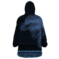 Fiji Palm Leaves Wearable Blanket Hoodie Masi and Tapa Tribal Pattern Blue Color LT03 - Polynesian Pride